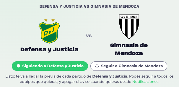 El botón Seguir en la previa de un partido